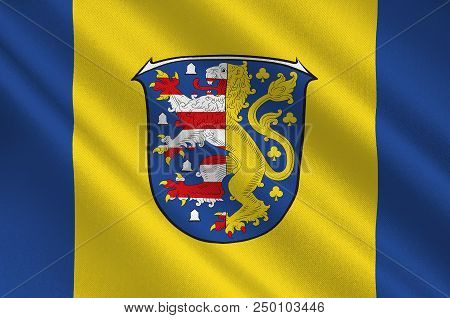 Flag Of Hochtaunuskreis Is A District In The Middle Of Hesse, Germany. 3d Illustration