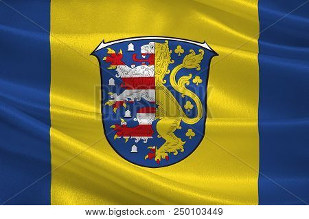 Flag Of Hochtaunuskreis Is A District In The Middle Of Hesse, Germany. 3d Illustration
