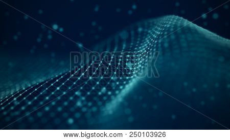 Data Technology Illustration. Abstract Futuristic Background. Wave With Connecting Dots And Lines On