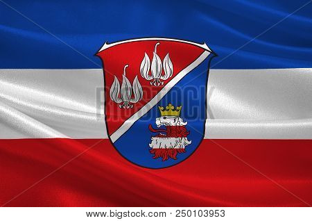 Flag Of Vogelsbergkreis Is A District In The Middle Of Hesse, Germany. 3d Illustration