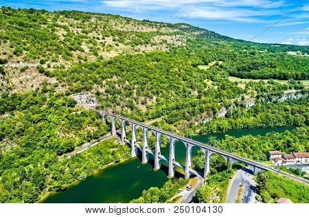 The Cize-bolozon Rail And Road Viaduct Across The Ain Gorge In France