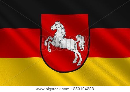 Flag Of Lower Saxony Is A German State Situated In Northwestern Germany. 3d Illustration