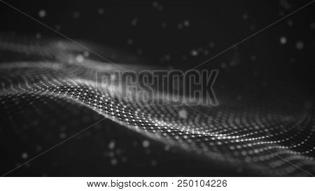 Data Technology Illustration. Abstract Futuristic Background. Wave With Connecting Dots And Lines On