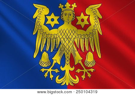 Flag Of Aurich Is A District In Lower Saxony, Germany. 3d Illustration