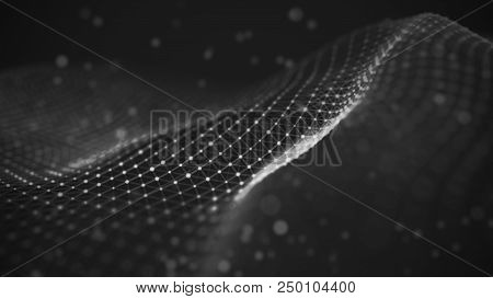 Data Technology Illustration. Abstract Futuristic Background. Wave With Connecting Dots And Lines On