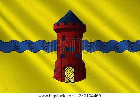 Flag Of Delmenhorst Is An Urban District In Lower Saxony, Germany. 3d Illustration