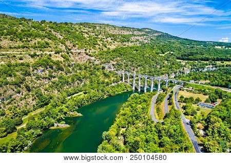 The Cize-bolozon Rail And Road Viaduct Across The Ain Gorge In France