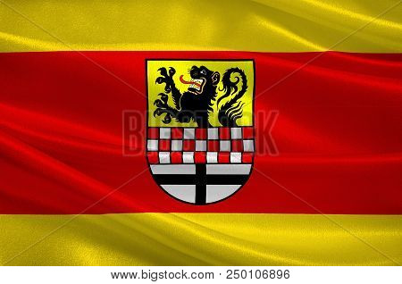 Flag Of Maerkischer Kreis Is A District In Central North Rhine-westphalia, Germany. 3d Illustration