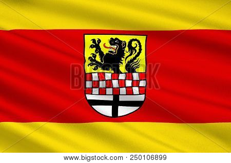 Flag Of Maerkischer Kreis Is A District In Central North Rhine-westphalia, Germany. 3d Illustration
