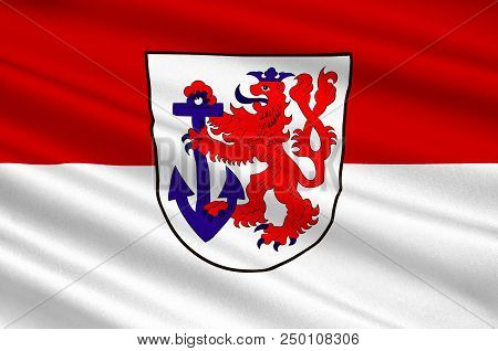 Flag Of Duesseldorf Is The Capital City Of North Rhine-westphalia In Germany. 3d Illustration