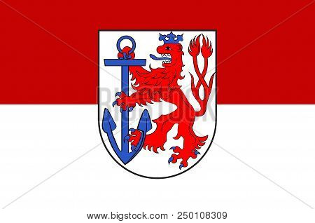 Flag Of Duesseldorf Is The Capital City Of North Rhine-westphalia In Germany. 3d Illustration