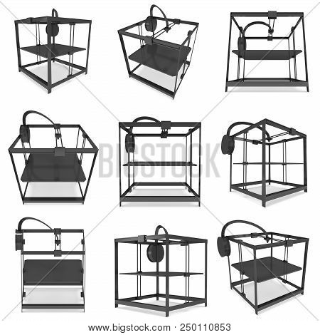 3d Printer Set Isolated On White Render Illustration