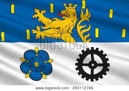 Flag Of Neunkirchen Is A District In The Middle Of The Saarland, Germany. 3d Illustration