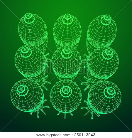Missile, Nuclear Bomb Or Mortar Mine Wireframe Low Poly Mesh Vector Illustration