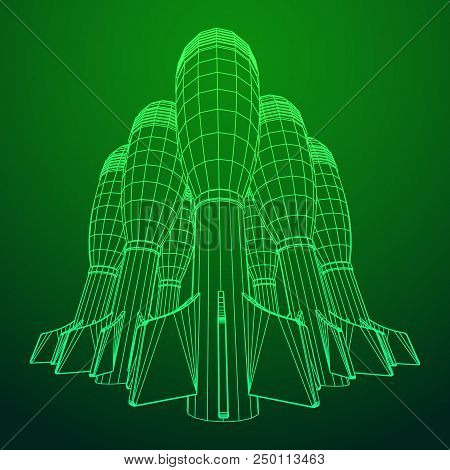 Missile, Nuclear Bomb Or Mortar Mine Wireframe Low Poly Mesh Vector Illustration