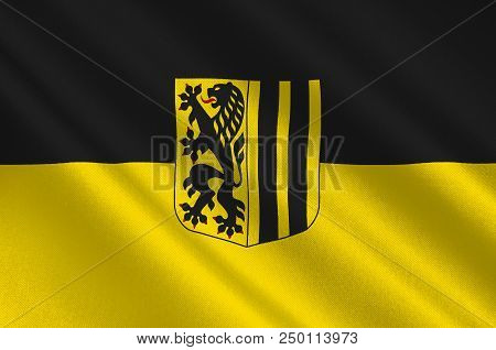 Flag Of Dresden Is The Capital City Of The Free State Of Saxony In Germany. 3d Illustration