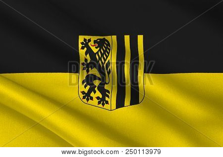 Flag Of Dresden Is The Capital City Of The Free State Of Saxony In Germany. 3d Illustration