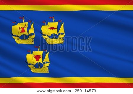 Flag Of Nordfriesland Is The Northernmost District Of Schleswig-holstein, Germany. 3d Illustration