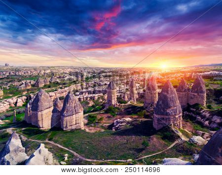 Famous Love valley with penis shape rocks in Cappadocia, Turkey