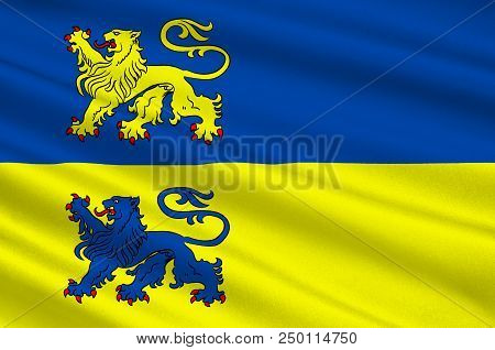 Flag Of Schleswig-flensburg Is A District In Schleswig-holstein, Germany. 3d Illustration