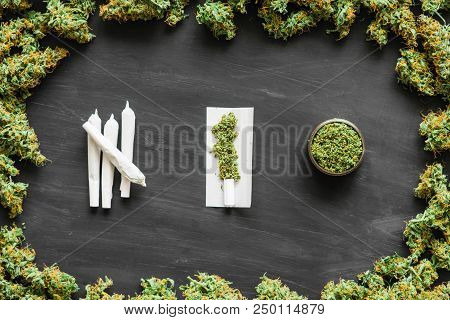 Grinder A Lot Ofx Marijuana, Fresh Buds Of Cannabis Many Weed. Copy Spase Copy-space
