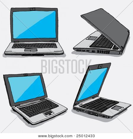čtyři ručně tažené notebooky
