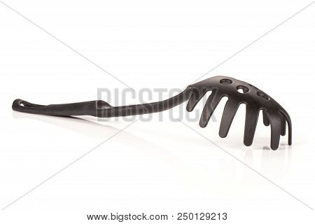 One Whole Kitchen Tool Black Plastic Nylon Spaghetti Spoon Isolated On White