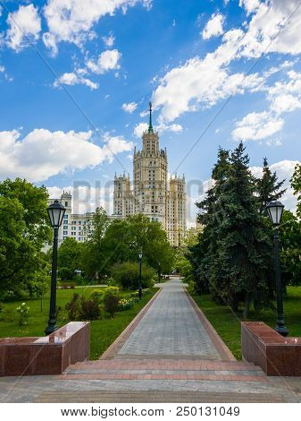 Ustyinsky Square And Skyscraper On A Kotelnicheskaya Embankment In Moscow, Russia