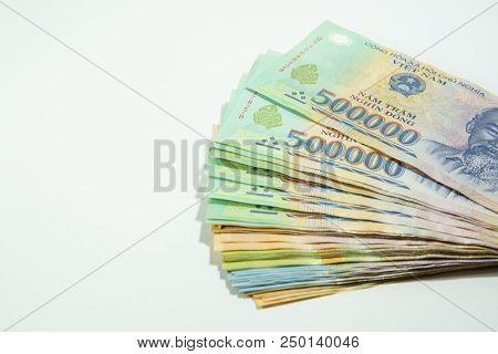 Money In Vietnam On Hand (socialist Republic Of Vietnam), Dong, Vnd, Pay, Exchange Money Isolated On