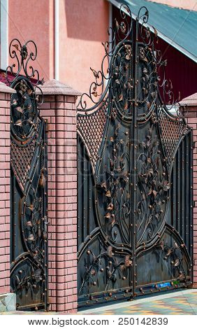 Ornate Wrought-iron Elements Of Metal Gate Decoration