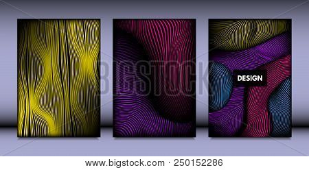 Geometry. Abstract Background Set With Movement And Volume Effect. Covers With Vibrant Gradient And 