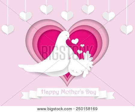 Happy Mother's Day Paper Cut Greeting Card. Beautiful Design Template For Mother's Day With Frame Of
