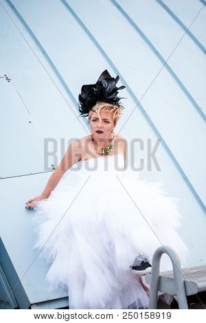 School Of Floristry Stas Zubov In Minsk, Republic Of Belarus. July 2018. Avant-garde Wedding Bouquet