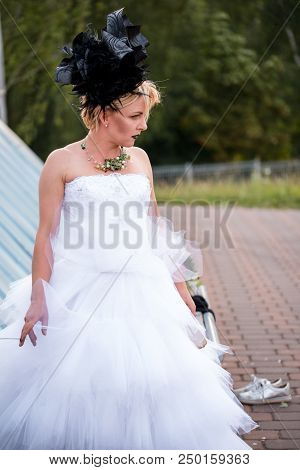 School Of Floristry Stas Zubov In Minsk, Republic Of Belarus. July 2018. Avant-garde Wedding Bouquet