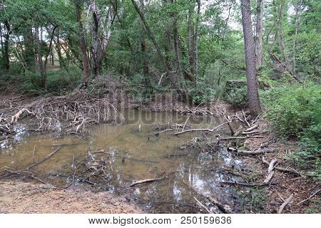 Rustrel, France - July 14, 2018: Photography Showing A Small Swamp. The Photography Was Taken From T