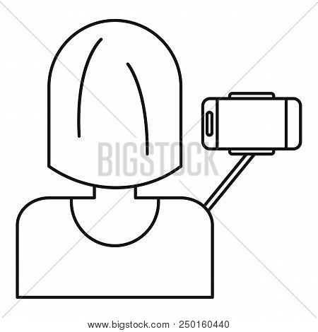 Woman Take Selfie Icon. Outline Woman Take Selfie Vector Icon For Web Design Isolated On White Backg