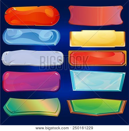 Set Of Game Buttons. Different Cartoon Button Designs For Games, Apps Etc.
