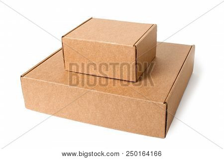 Delivery, Moving, Package And Gifts Concept - Pile Of Stacked Self-gathering Cardboard Boxes Isolate