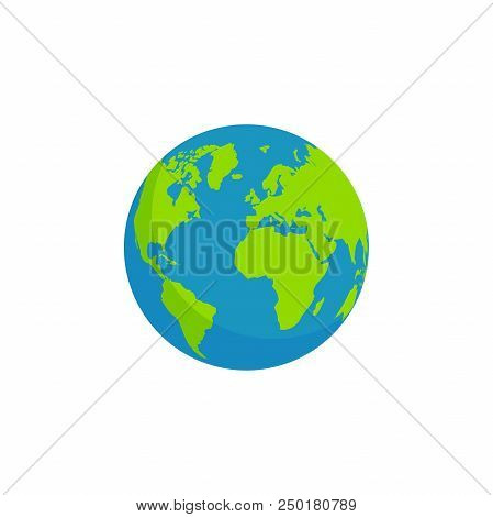 Globe Earth Isolated White Background, Flat Design Planet Icon Vector Illustration