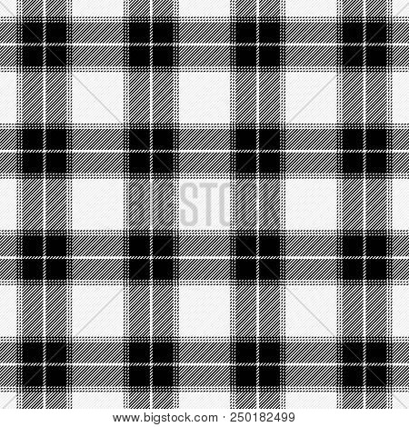 Tartan Pattern. Gabardine Fabric. Scottish Cage. Scottish Black And White Checkered Background. Scot