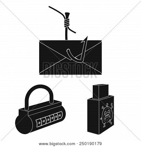 Hacker And Hacking Black Icons In Set Collection For Design. Hacker And Equipment Vector Symbol Stoc
