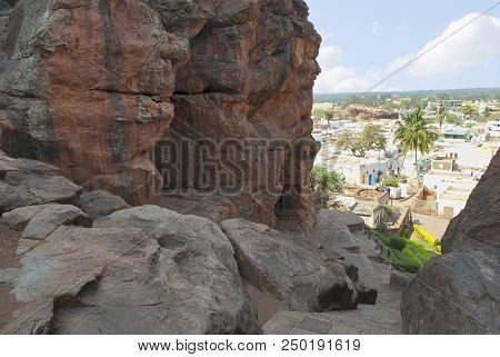 View Of Badami Town From Cave 4, Badami, Karnataka, India