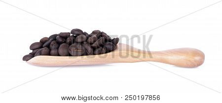 Coffee Bean In Wooden Spoon On White Background
