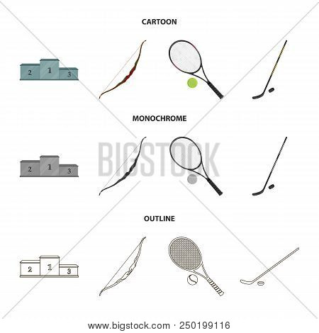 Pedestal Of Honor For The Winners, Bow For Shooting Arrows, Racket With A Ball For The Tennis, Hocke