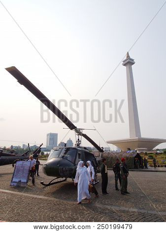 Helicopter At Tugu Monumen Nasional. Travel In Jakarta, The Capital Of Indonesia. 4Th October, 2012.