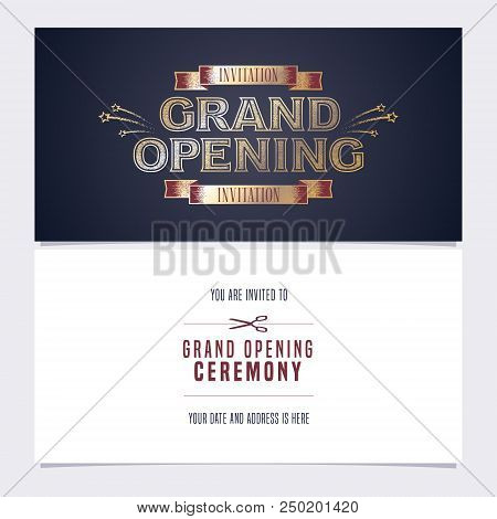 Grand Opening Vector Illustration, Invitation Card. Template Double-sided Banner, Invite Design For 