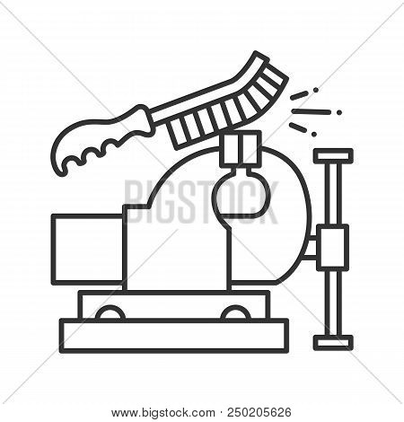 Bench Vice Cleaning With Wire Brush Linear Icon. Thin Line Illustration. Leg Vice. Contour Symbol. V