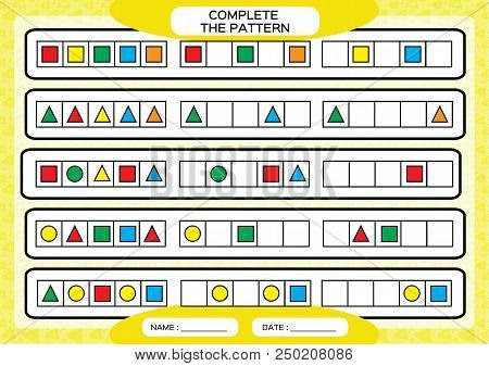 Complete Simple Repeating Patterns. Worksheet For Preschool Kids. Practicing Motor Skills, Improving