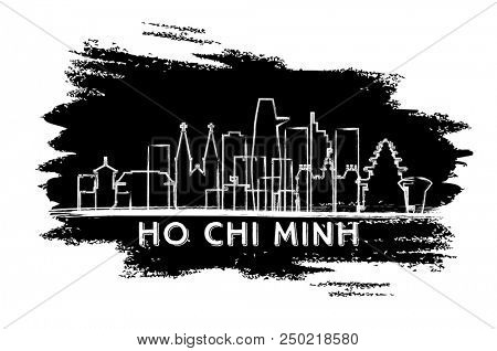 Ho Chi Minh Vietnam City Skyline Silhouette. Hand Drawn Sketch. Business Travel and Tourism Concept with Historic Architecture. Ho Chi Minh Cityscape with Landmarks.