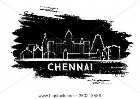Chennai India City Skyline Silhouette. Hand Drawn Sketch. Business Travel and Tourism Concept with Historic Architecture. Chennai Cityscape with Landmarks.